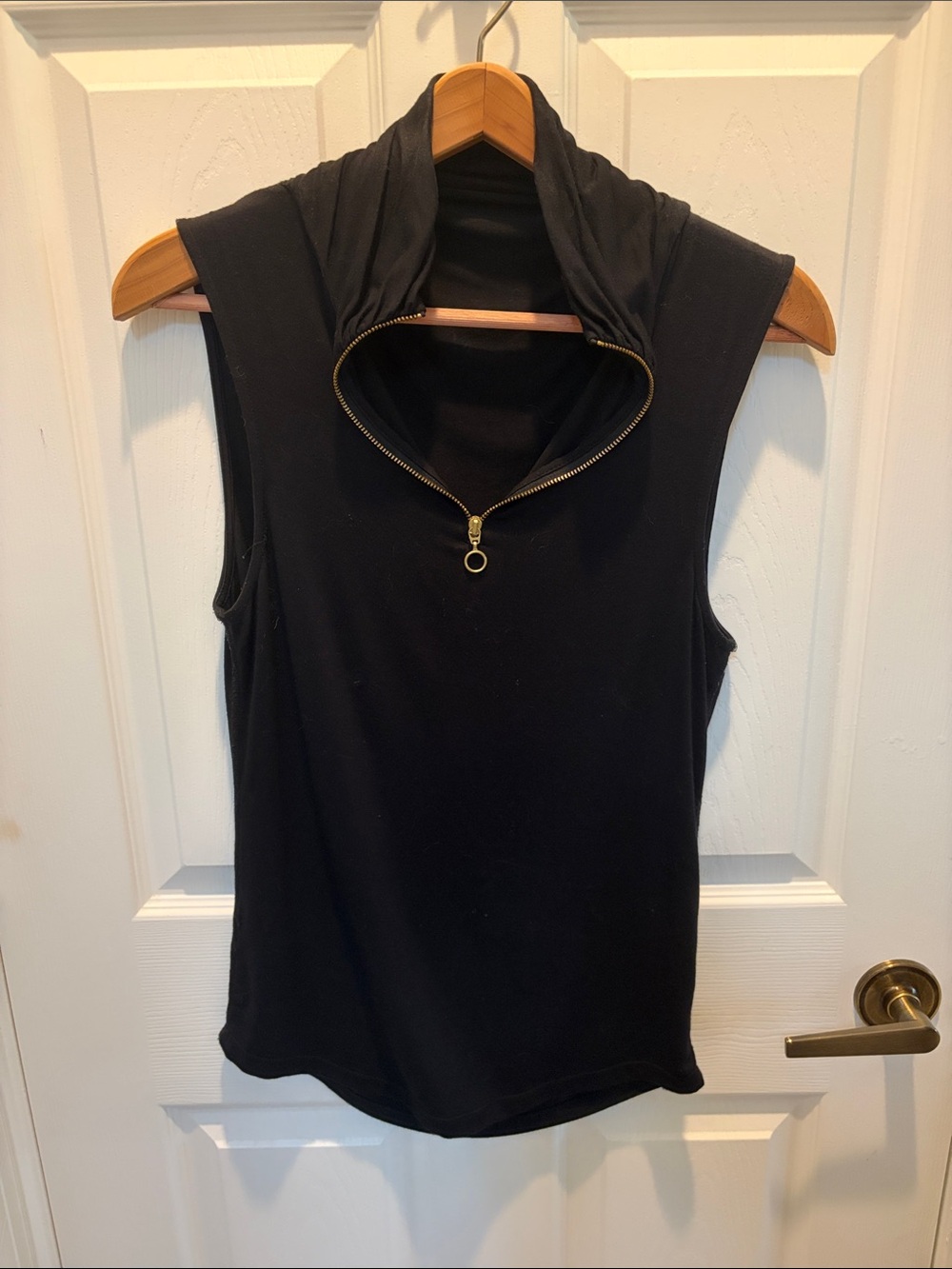 Free People Black Sleeveless Zip-Front Tank